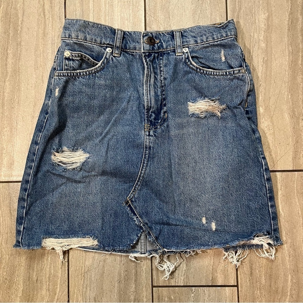 We The Free Free People Medium Wash Distressed Mini Denim Short Size 25